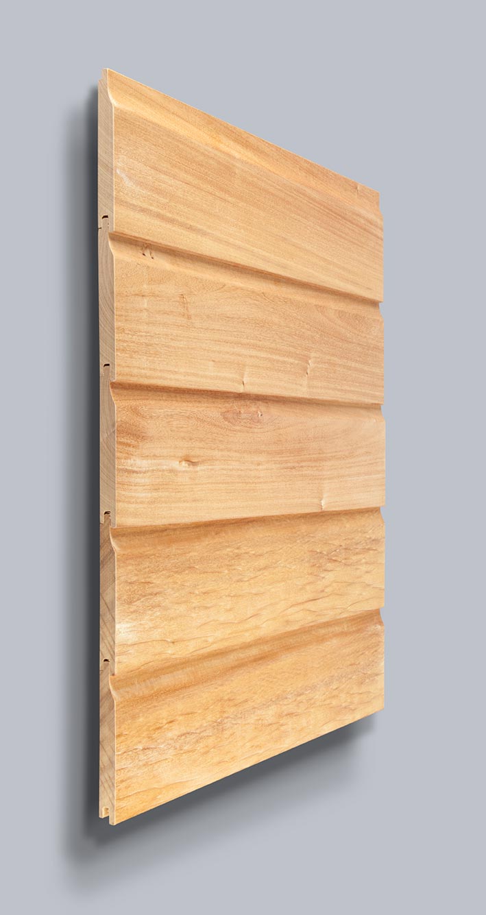 Holzprofilbrett für eine Fassadenverkleidung in Stülpschalung